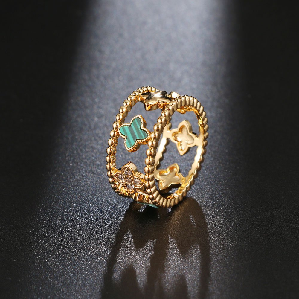 Women multicolors 3A class zircon ring gold green