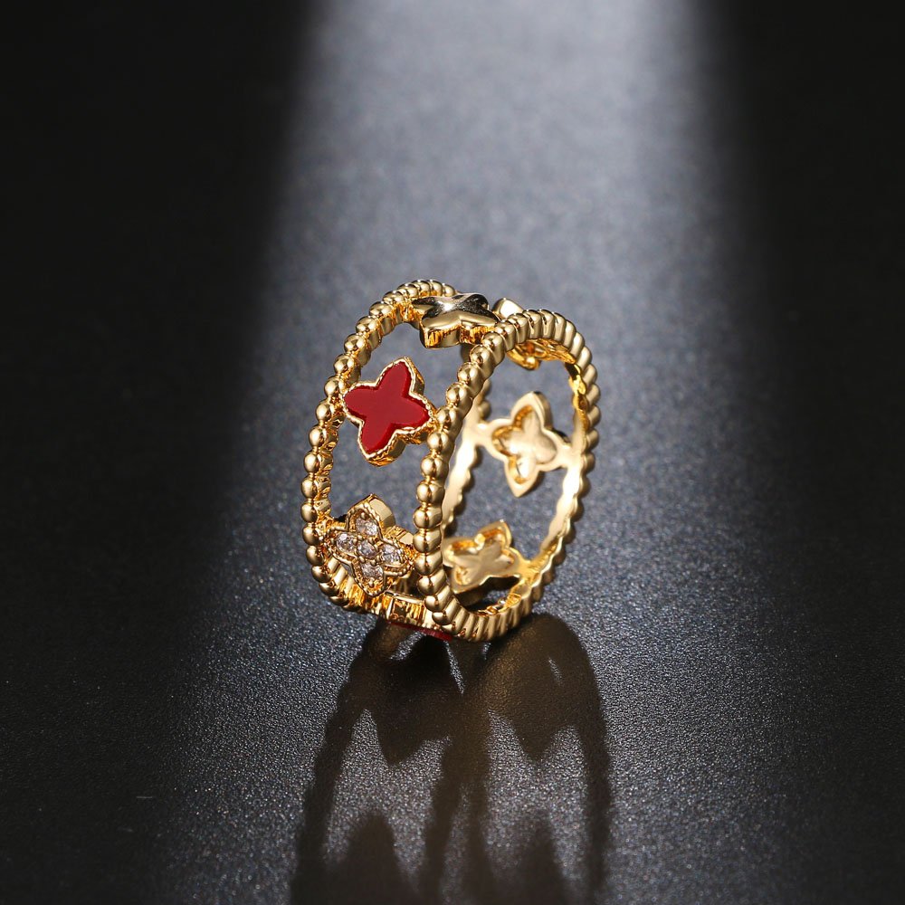 Women multicolors 3A class zircon ring gold red