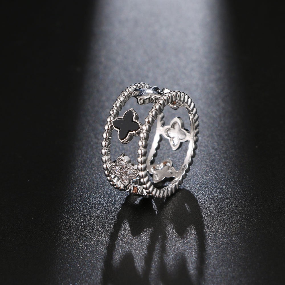 Women multicolors 3A class zircon ring platinum black