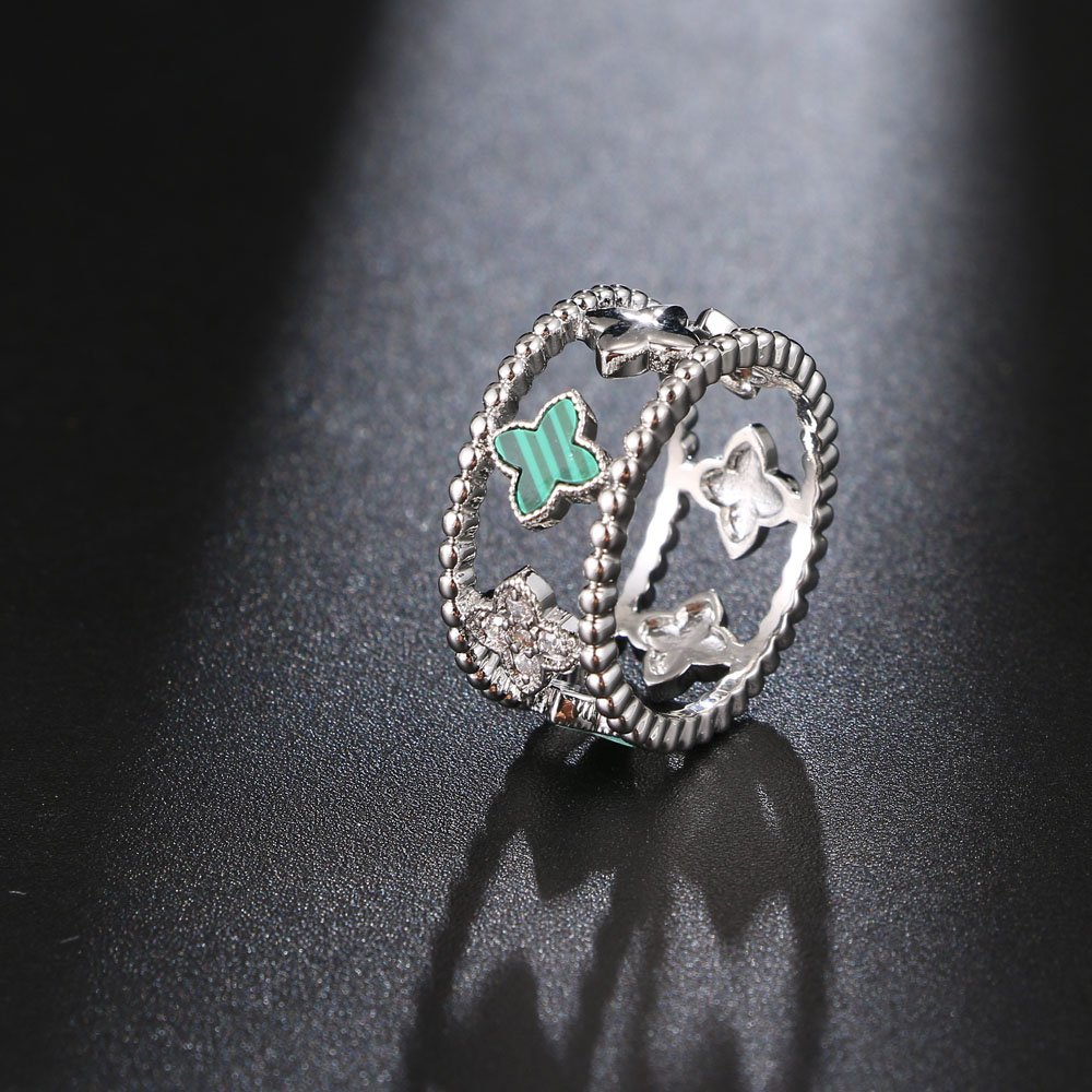 Women multicolors 3A class zircon ring platinum green