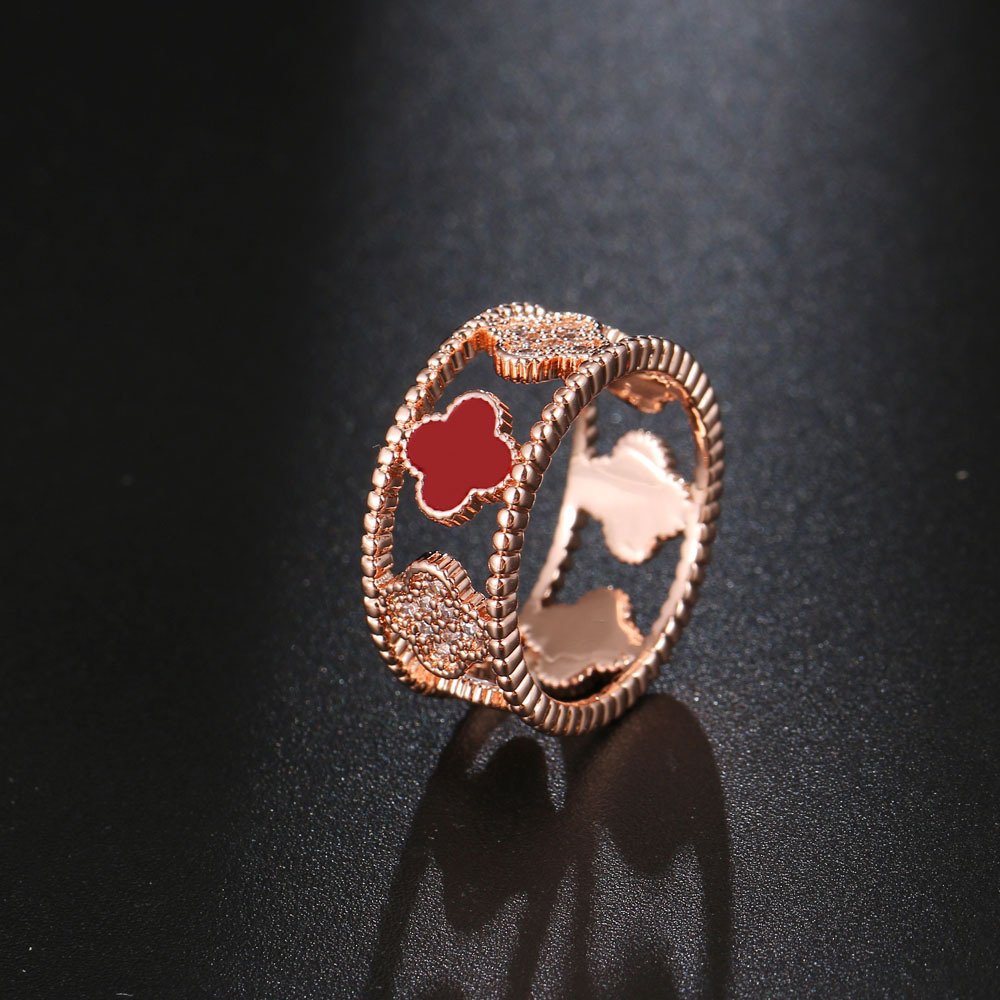 women multicolor 3A class zircon rings rose gold red