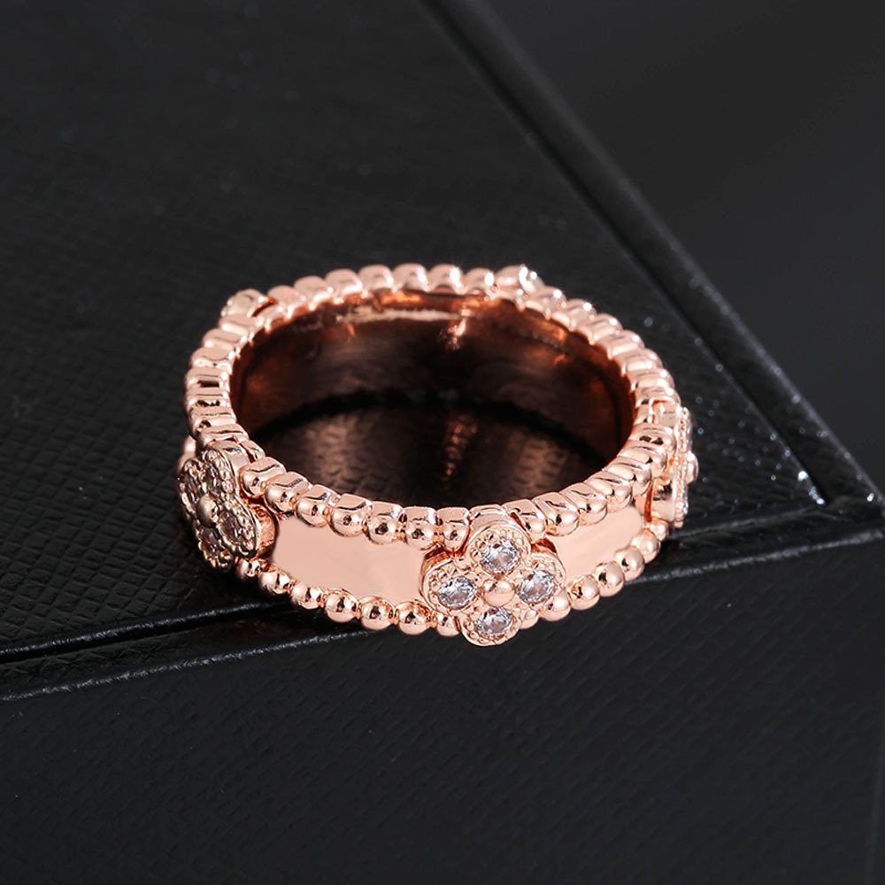 women clover zircon rings rose gold