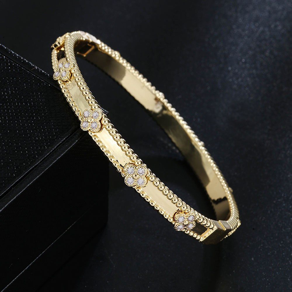 clover kaleidoscope zirconia bangle bracelets gold