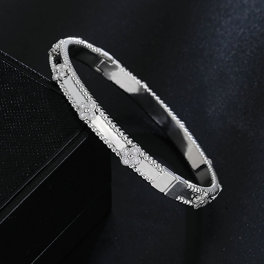 clover kaleidoscope zirconia bangle bracelets platinum
