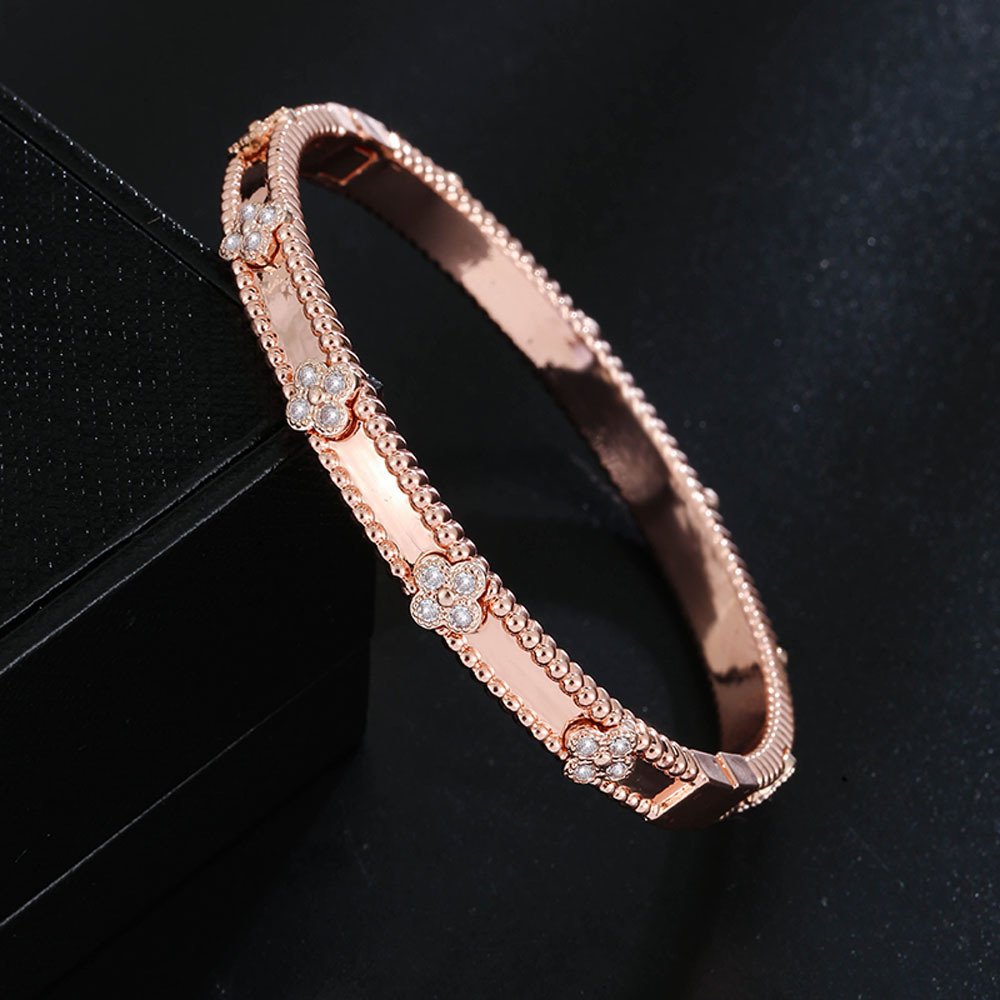 clover kaleidoscope zirconia bangle bracelets rose gold