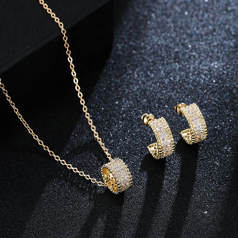 collarbone chain full star zirconia earrings necklace jewelry sets gold