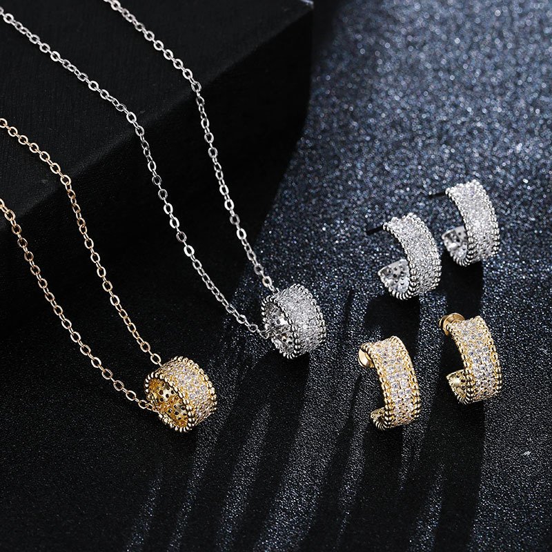 collarbone chain full star zirconia earrings necklace jewelry sets collarbone chain full star zirconia earrings necklace jewelry sets