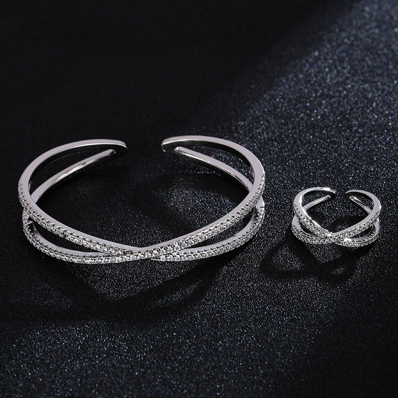 cross zirconia open ring bracelet jewelry sets platinum