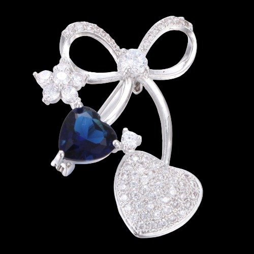 cute peach heart zirconia brooches blue