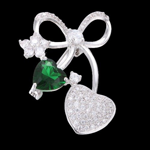 cute peach heart zirconia brooches green