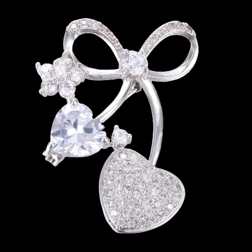 cute peach heart zirconia brooches white