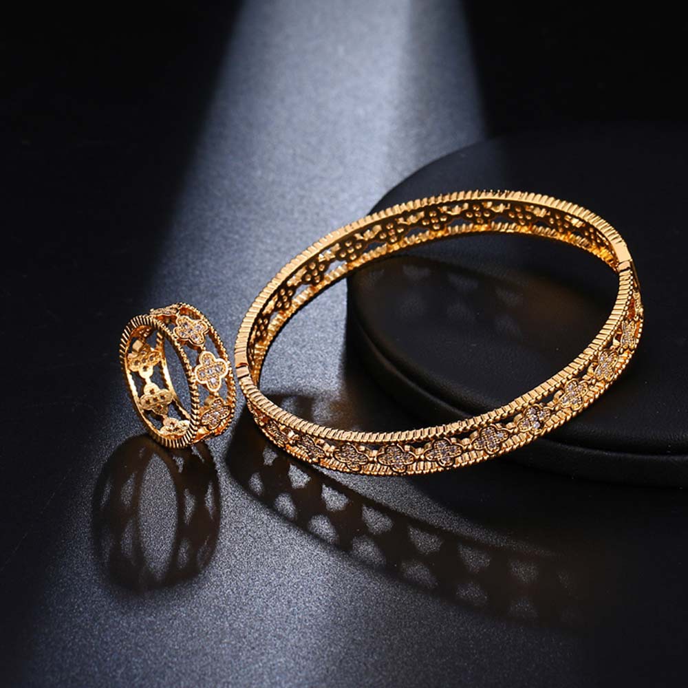 four-leaf clover zircon bracelet ring jewelry sets gold