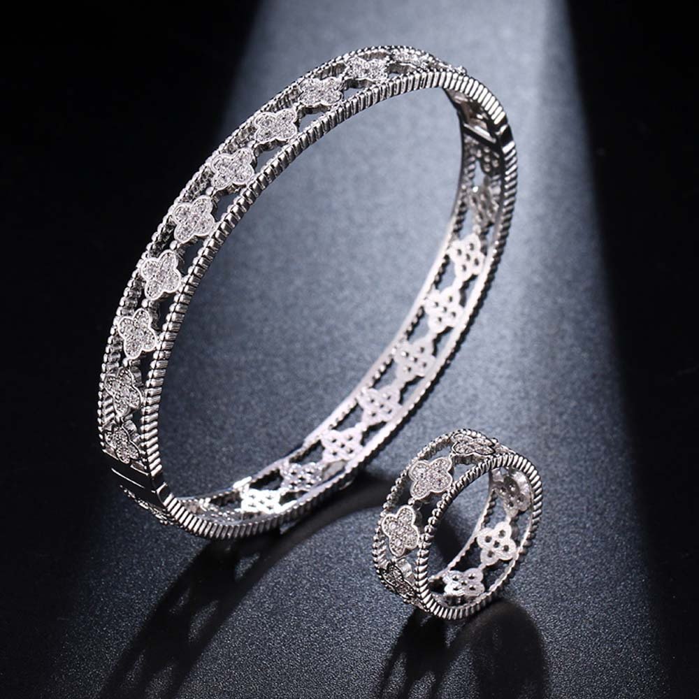 four-leaf clover zircon bracelet ring jewelry sets platinum