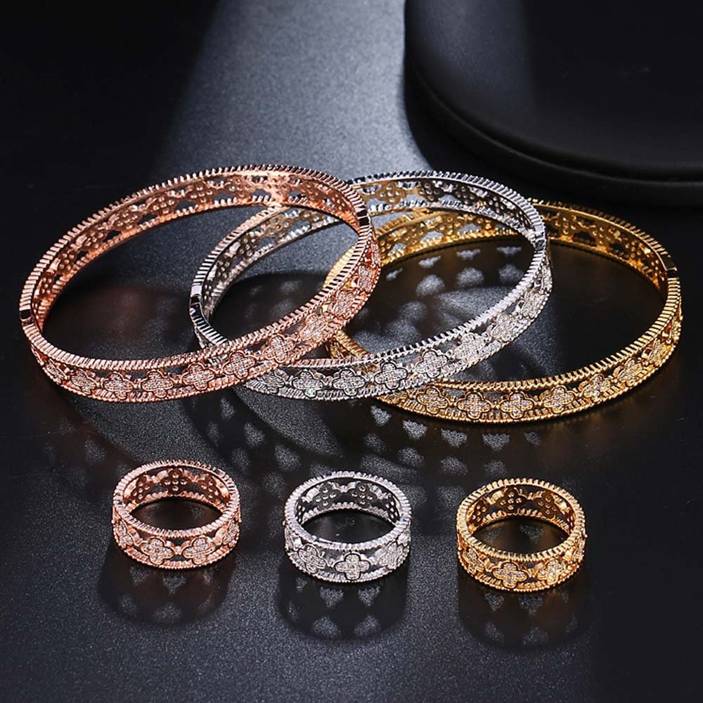 four-leaf clover zircon bracelet ring jewelry sets four-leaf clover zircon bracelet ring jewelry sets