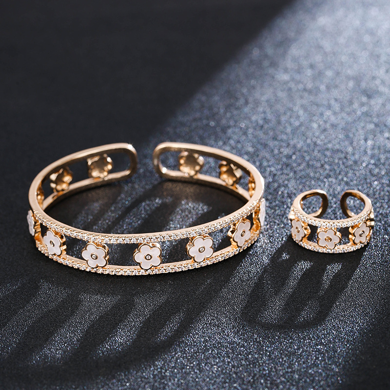 fresh clover zirconia lucky straw ring bracelet jewelry sets gold white