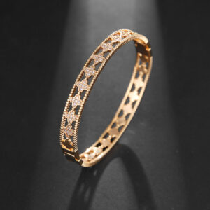 lucky four-leaf clover zirconia openwork bangle bracelets gold