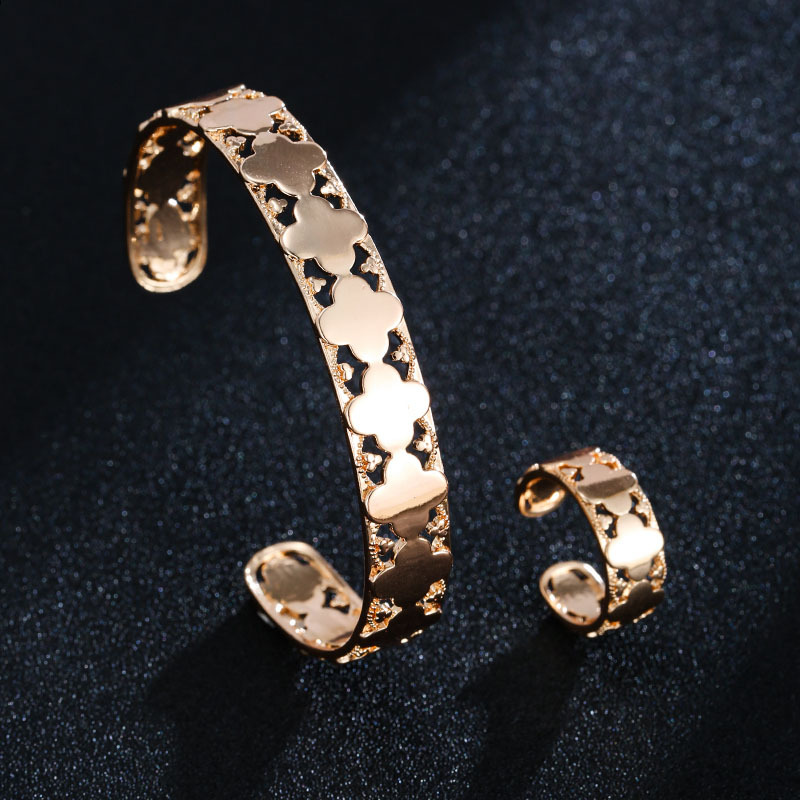 openwork glossy four-leaf clover bangle ring jewelry sets (1)