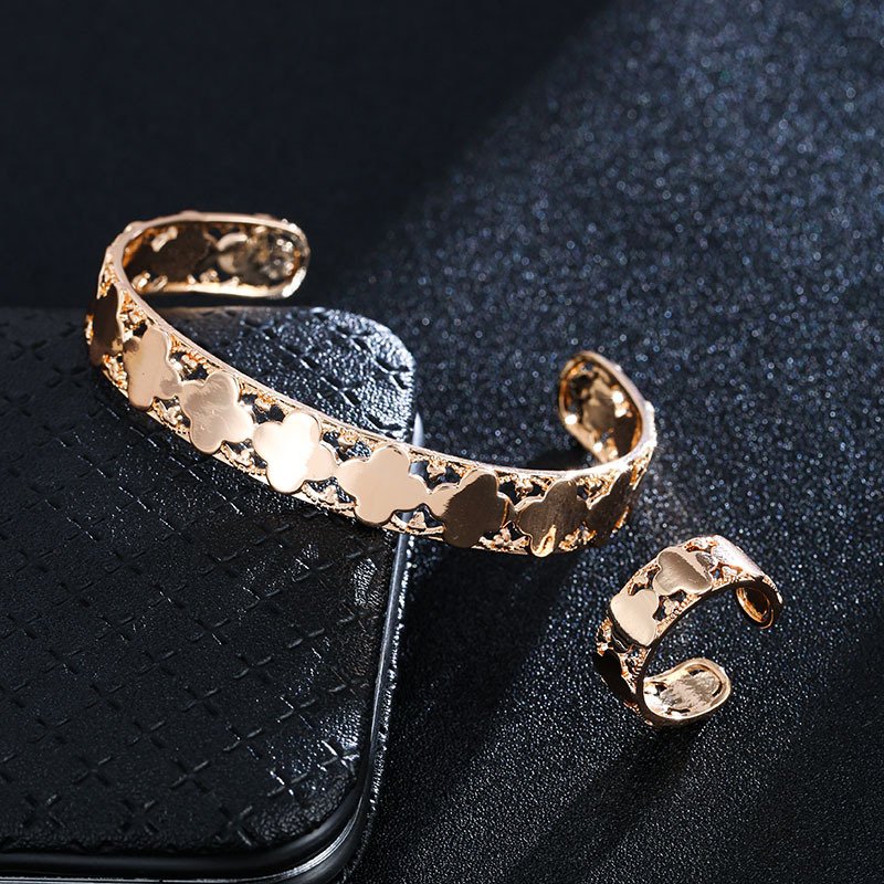openwork glossy four-leaf clover bangle ring jewelry sets openwork glossy four-leaf clover bangle ring jewelry sets