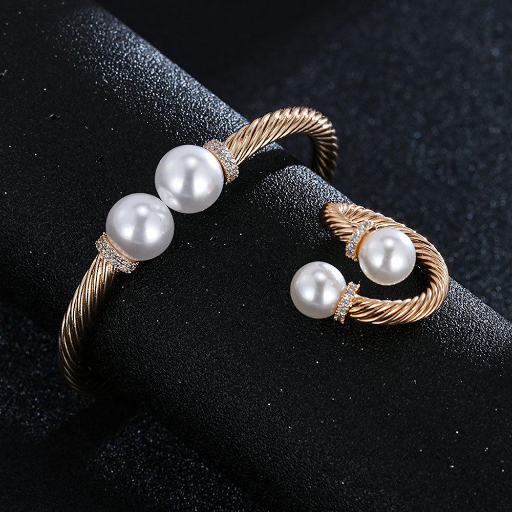 pearl zircon open bracelet ring jewelry sets (3)