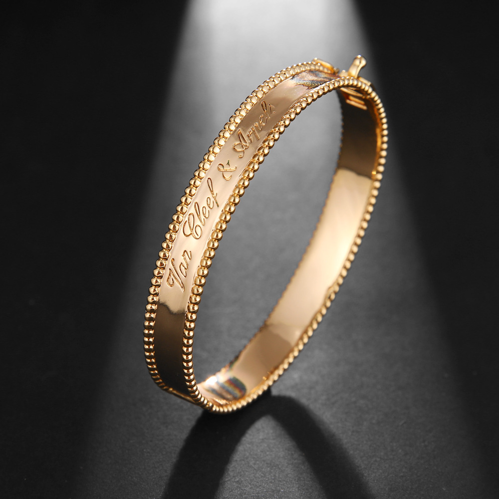 personalized glossy engraved lace gold plated bracelet gold