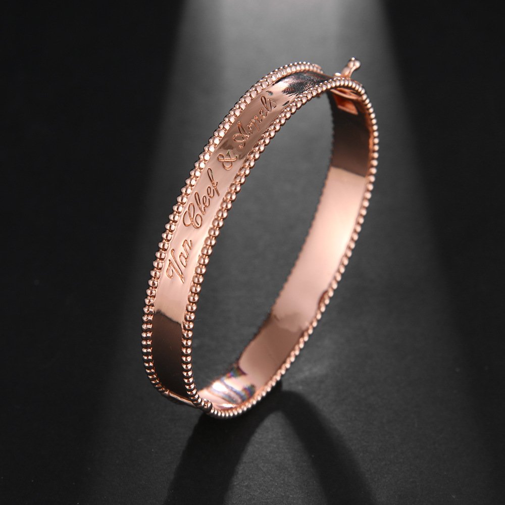 personalized glossy engraved lace gold plated bracelet rose gold