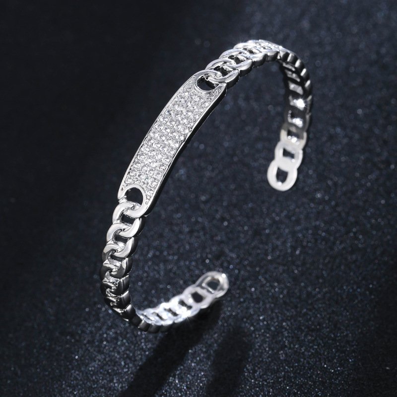 simple chain-like zirconia open gold-plated bangles platinum
