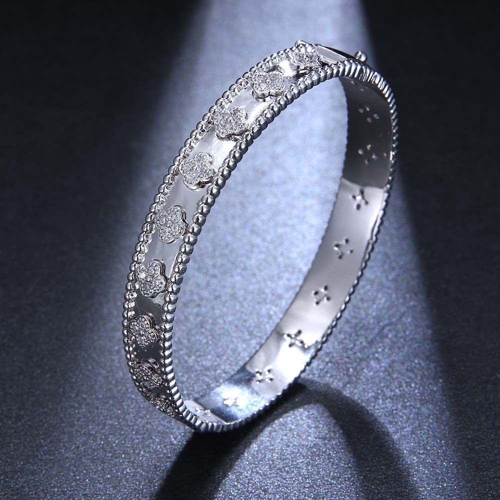 vintage clover zirconia copper bangle bracelets platinum